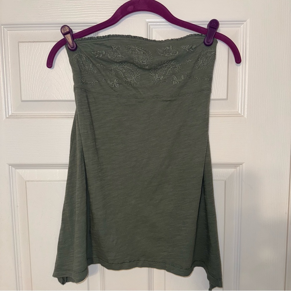 American Eagle Green Tube Top with Floral Embroidery